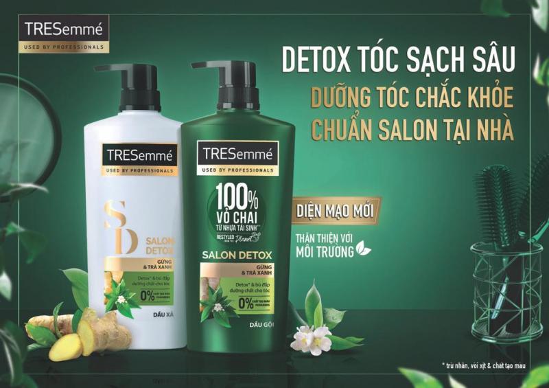 Combo gội và xả TREsemmé Salon Detox gừng và trà xanh detox tóc chắc khỏe