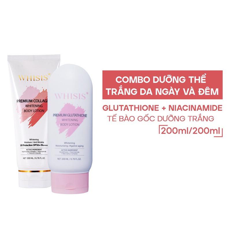 Combo dưỡng thể trắng da ngày và đêm Whisis Premium Whitening Body Lotion