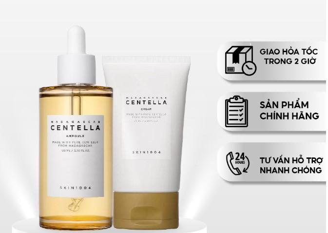 Combo tinh chất và kem rau má giảm mụn, phục hồi da Skin1004 Madagascar Centella Asiatica