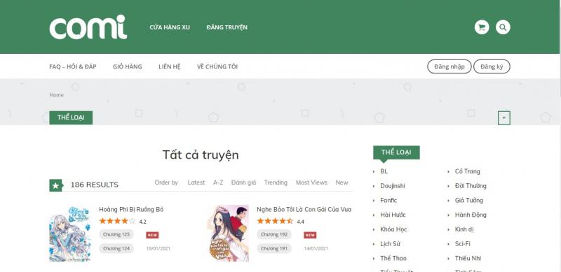 Comi là trang web, áp đọc truyện tranh bản quyền duy nhất tại Việt Nam