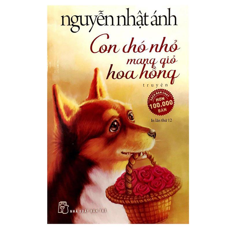 Con chó nhỏ mang giỏ hoa hồng