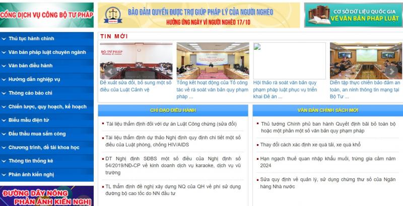 Cổng thông tin điện tử của Bộ Tư pháp