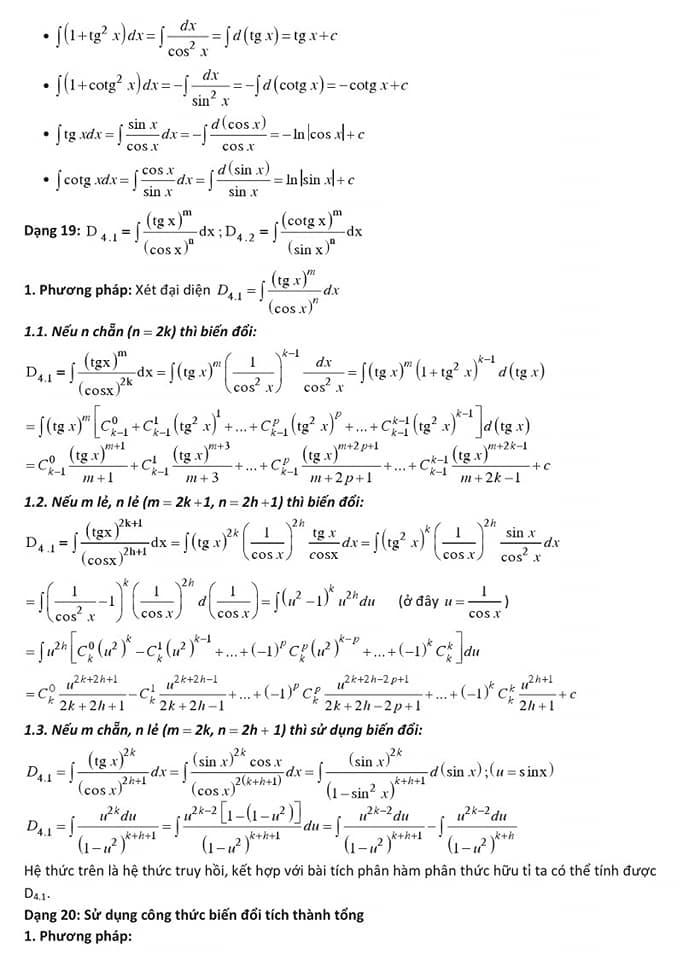 Công thức giải nhanh nguyên hàm - tích phân và ứng dụng - phần 10