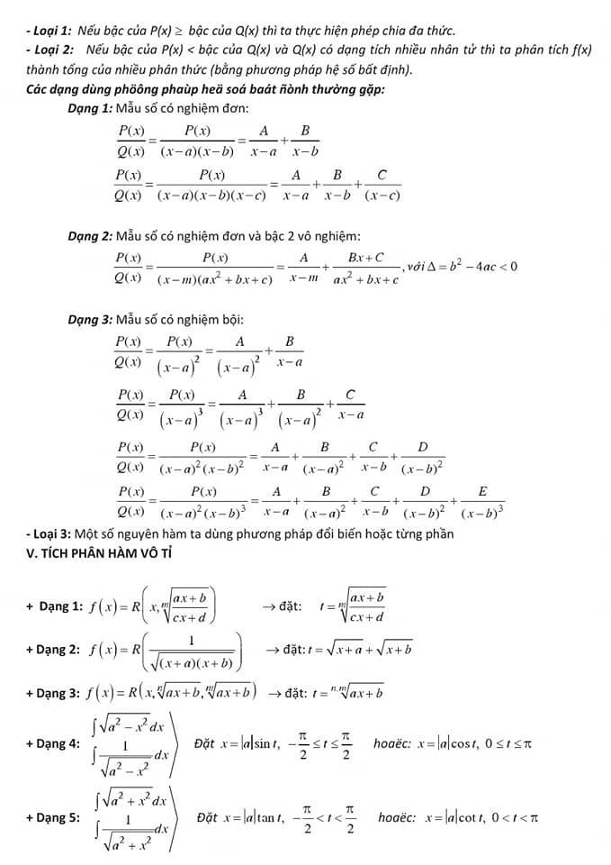 Công thức giải nhanh nguyên hàm - tích phân và ứng dụng - phần 4