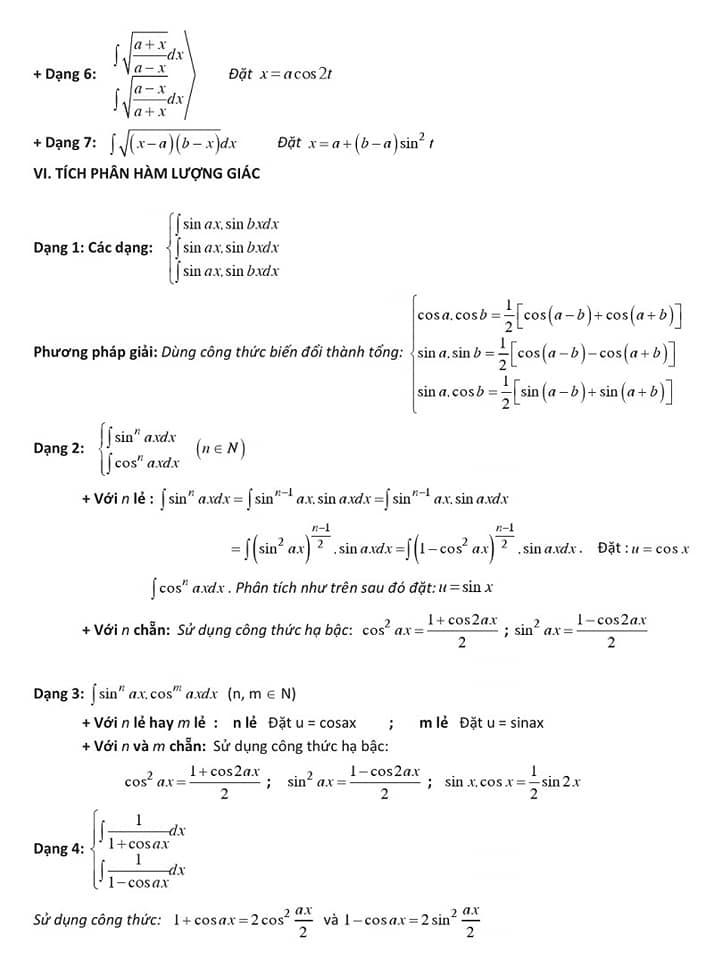 Công thức giải nhanh nguyên hàm - tích phân và ứng dụng - phần 5