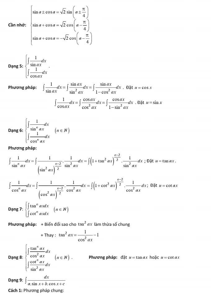 Công thức giải nhanh nguyên hàm - tích phân và ứng dụng - phần 6