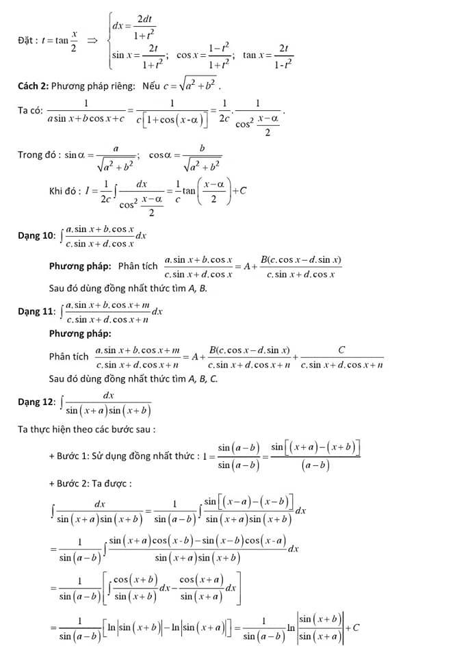 Công thức giải nhanh nguyên hàm - tích phân và ứng dụng - phần 7