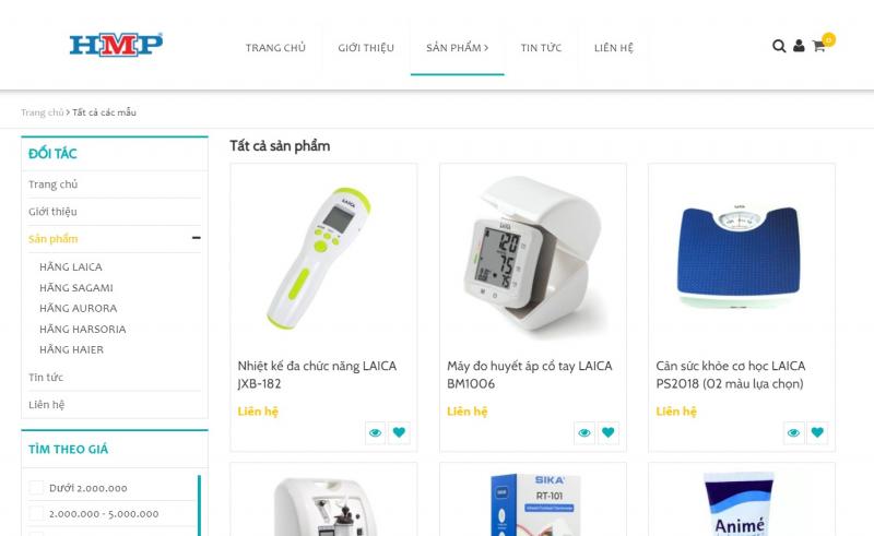 Website của Công ty Cổ phần Vật tư Y tế Hà Nội (HMP)