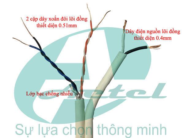 Cáp mạng liền nguồn chống nhiễu FTP Cat3 + 2C lõi đồng, có dầu (305m/cuộn)