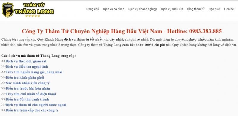 Trang web của công ty dịch vụ cung cấp thông tin Thăng Long