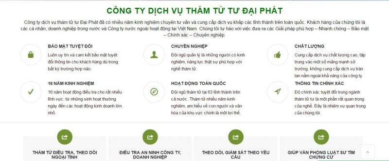 Trang web của công ty dịch vụ thám tử tư Đại Phát