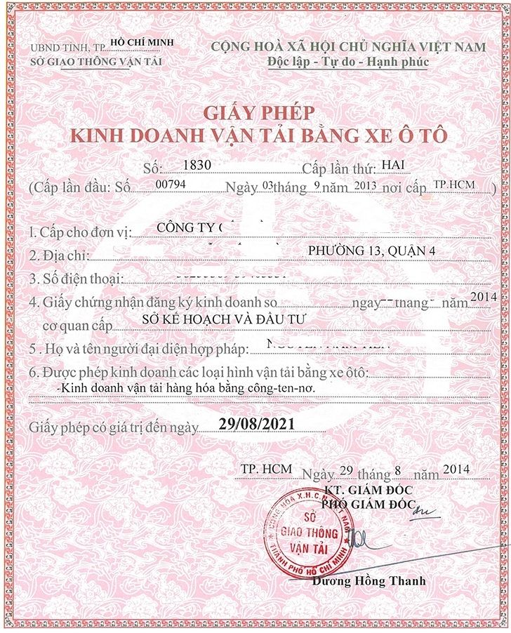 Một loại giấy phép đăng kí kinh doanh