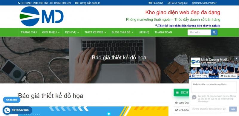 Giao diện website của Công ty Truyền thông Phát triển Minh Dương