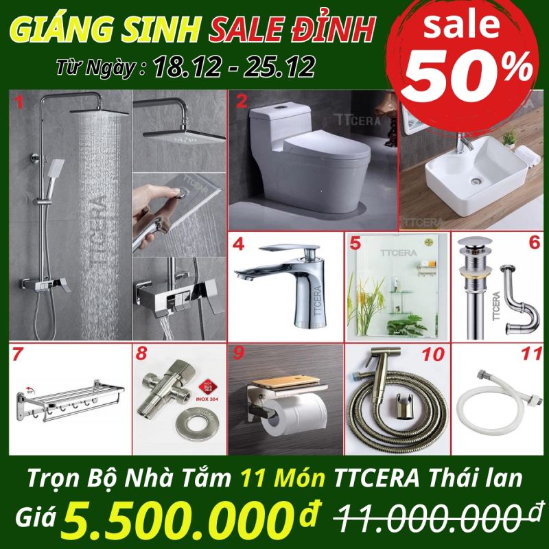 Combo Nhà Vệ Sinh Trọn Bộ 11 Món 4.8 Triệu