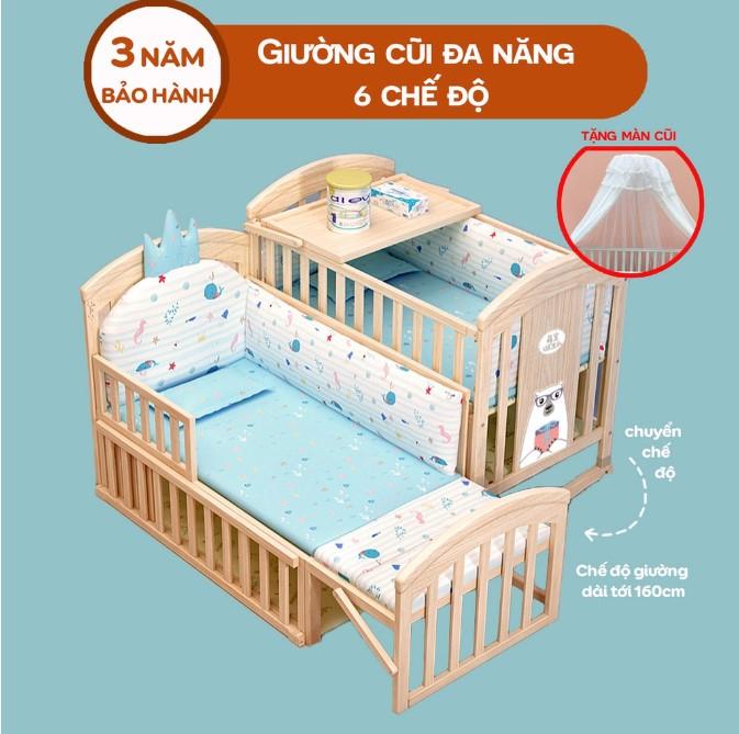 Cũi gỗ đa năng cho bé Runa Kids 6 chế độ tiện lợi cho mẹ và bé gỗ thông New Zealand