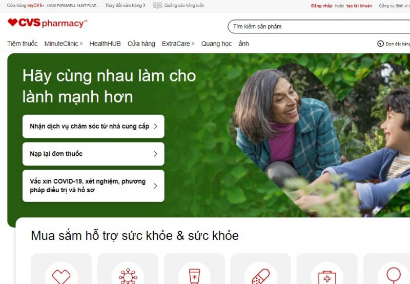 Giao diện trang chủ của web cvs.com