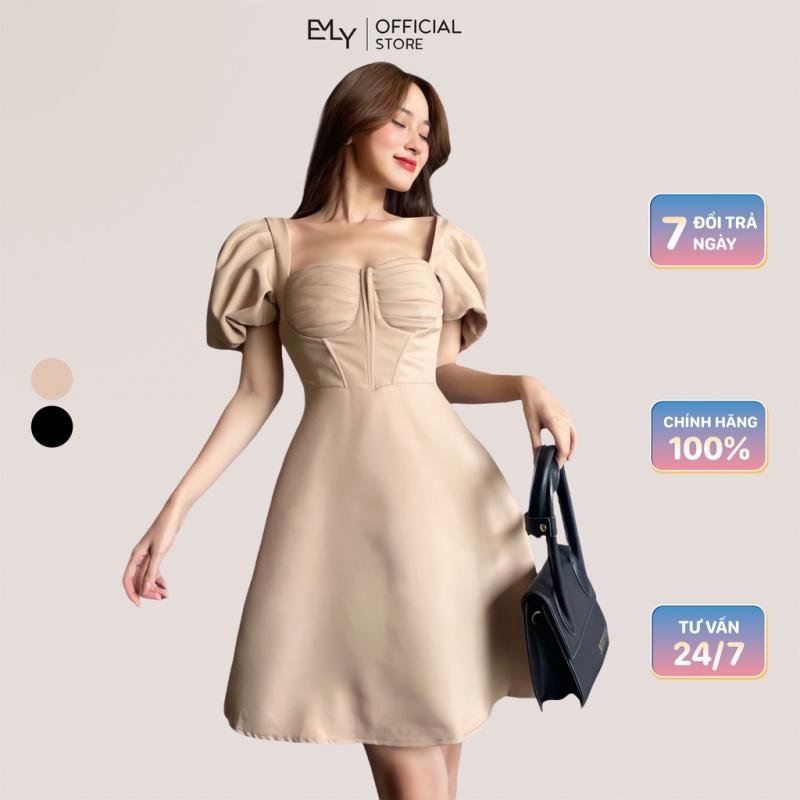 Đầm nữ dáng xòe có mút ngực tay ngắn hàng thiết kế Emilyshop ulzzang kèm hình thật