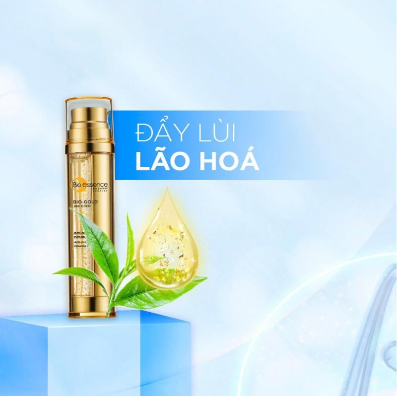 Double Serum BIO-GOLD 24K chứa đến 98% Vàng 24k và chiết xuất trà xanh cô đặc chính là thần dược chống lão hoá sớm cho mọi cô nàng.