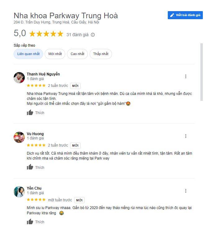 Đánh giá của khách hàng về Nha khoa Parkway