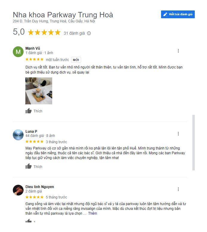 Đánh giá của khách hàng về Nha khoa Parkway