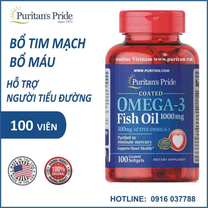 Dầu cá đẹp da, dinh dưỡng cho tim mạch, thị lực, hỗ trợ người tiểu đường Puritan's Pride Omega 3 Fish oil 1000 mg