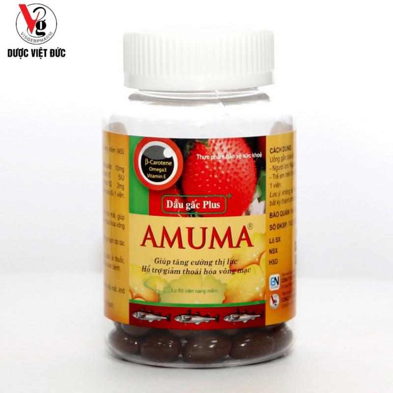 Dầu gấc viên uống Plus Amuma bổ sung dưỡng chất cho mắt giúp mắt sáng khỏe lọ 60 viên