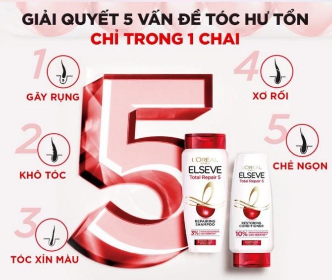 Dầu gội phục hồi tóc hư tổn L'oreal Paris Elseve Total Repair 5 Filler Repairing Shampoo