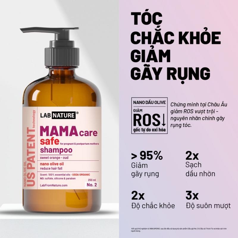 Dầu gội không Silicone ngăn rụng tóc dành cho mẹ bầu và sau sinh Lab Nature No.2 - Công nghệ Nano Dầu Olive