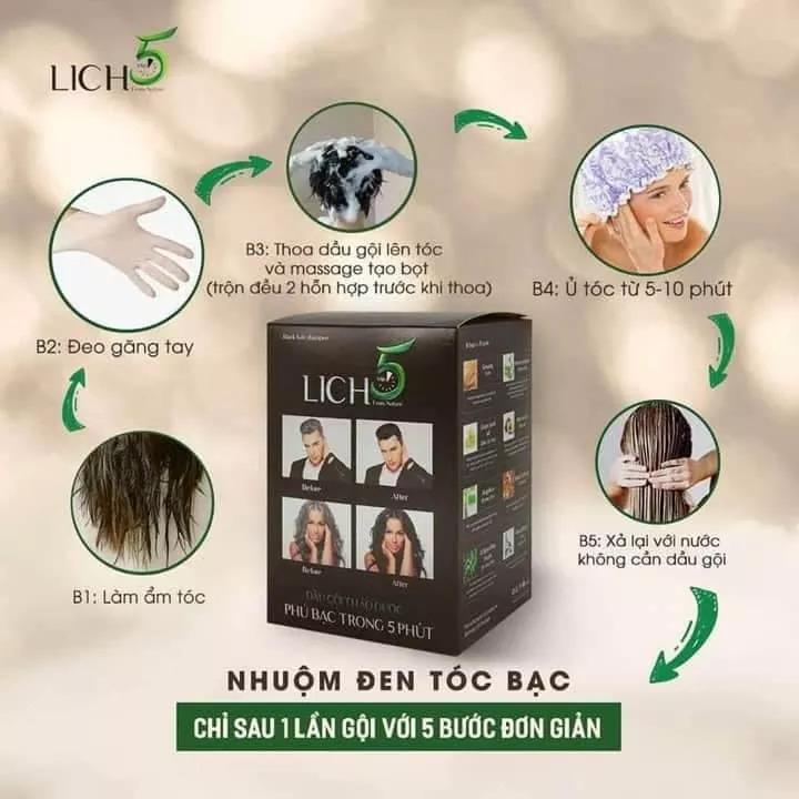 Dầu gội thảo dược phủ bạc trong 5 phút Lich5 Cocayhoala