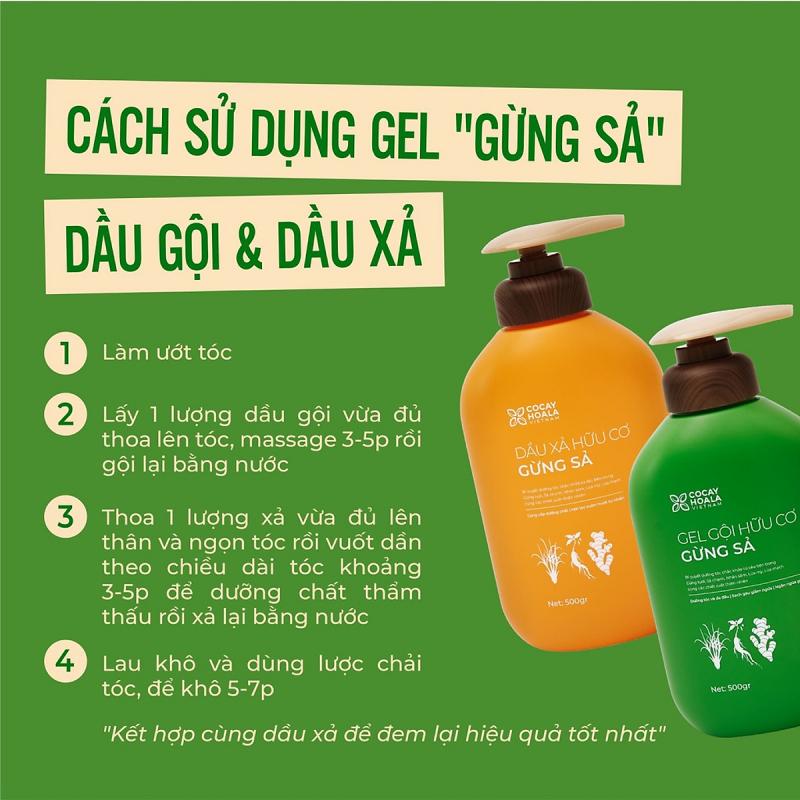 Dầu Gội Xả Hữu Cơ Gừng Sả - Ngăn dầu bết tóc và giảm gàu giảm ngứa 500g