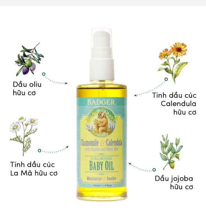 Dầu massage dưỡng ẩm Badger Baby Oil Organic