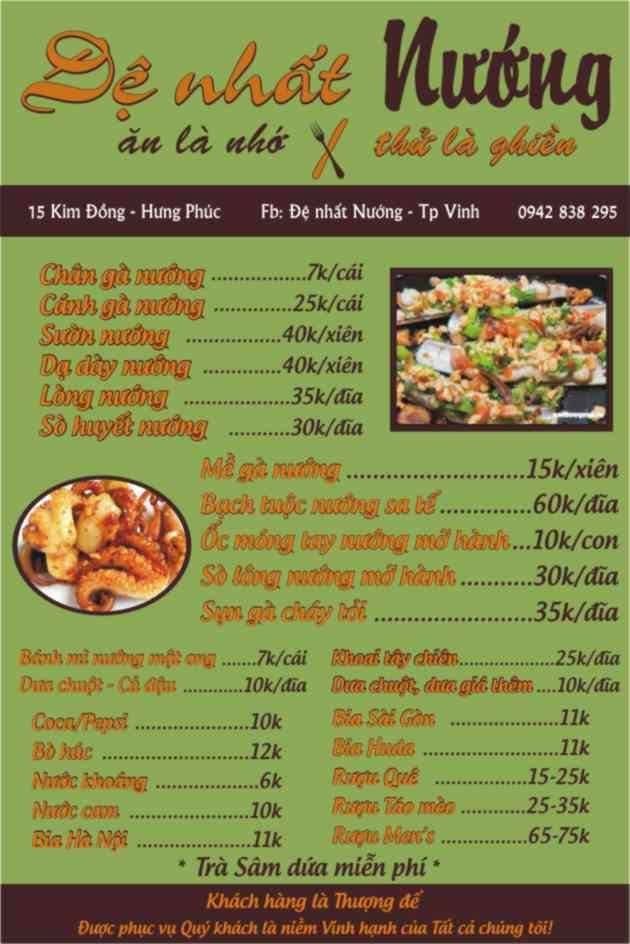 Menu quán khá đa dạng