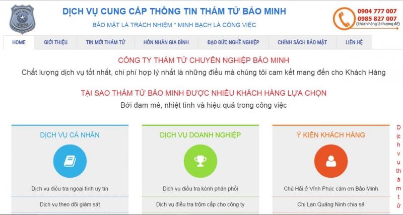 Trang web của công ty dịch vụ cung cấp thông tin Bảo Minh