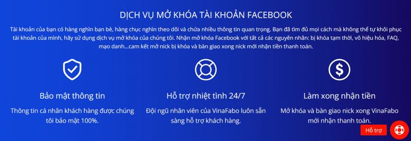 Dịch vụ mở khóa facebook - VinaFaBo