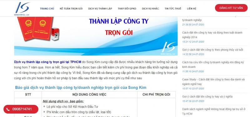 Dịch vụ thành lập công ty của Song Kim