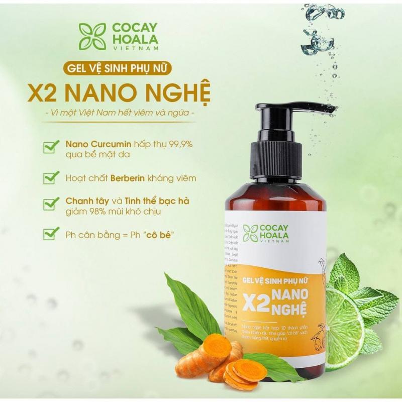 Dung dịch vệ sinh phụ nữ gel X2 nano nghệ giảm ngứa Cỏ Cây Hoa Lá