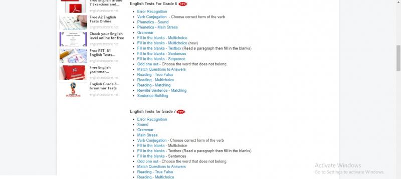 Các dạng bài tập trên English Test Store