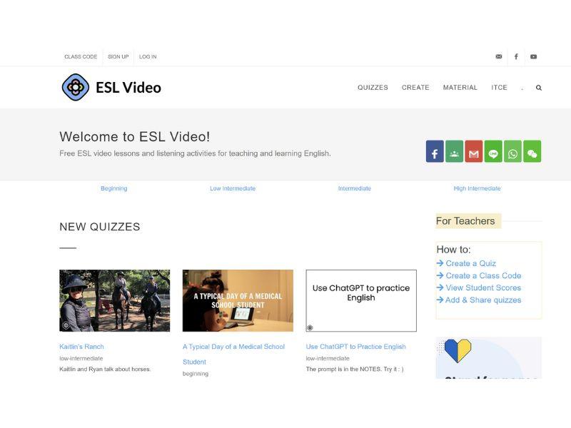 Giao diện trang web Eslvideo.com