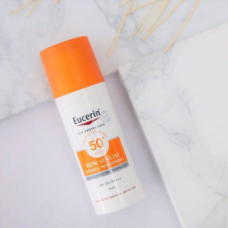 Eucerin Sun Serum Double Whitening SPF50+: Kem chống nắng giúp giảm thâm nám và dưỡng trắng da (50ml)