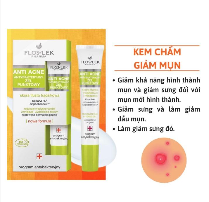 Floslek Anti Acne Antibacterial Intense Gel - Gel đặc trị mụn diệt khuẩn