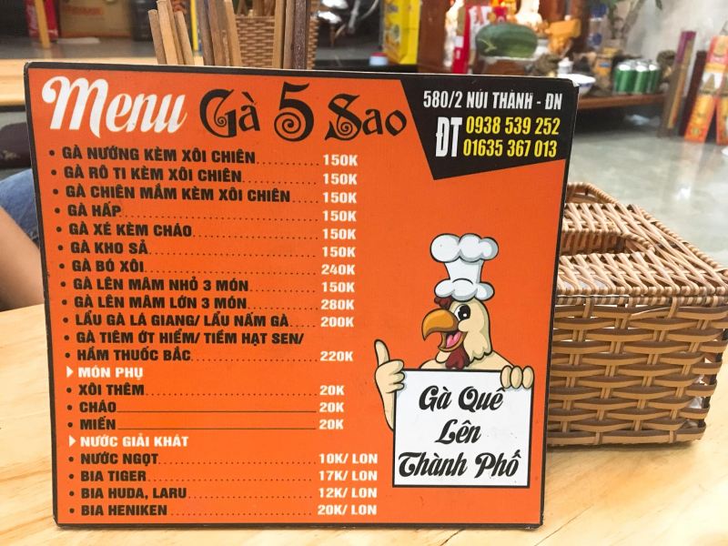 Menu Gà 5 Sao