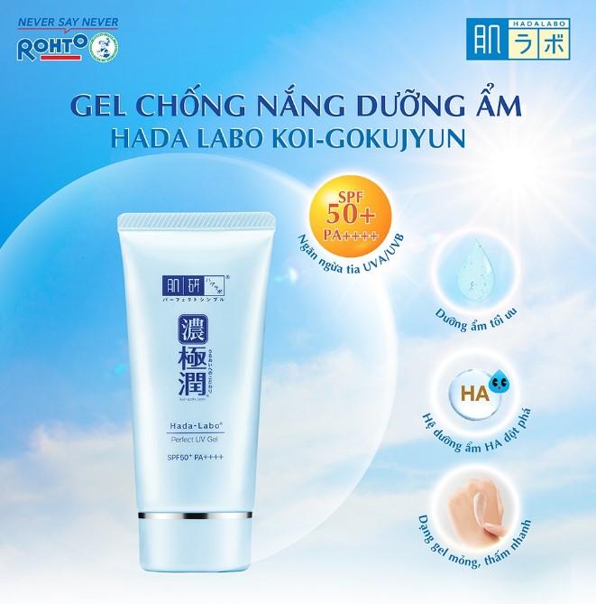 Gel chống nắng dưỡng da ẩm mịn Hada Labo Koi-Gokujyun Perfect Uv Gel (Sunscreen) SPF50+ PA++++