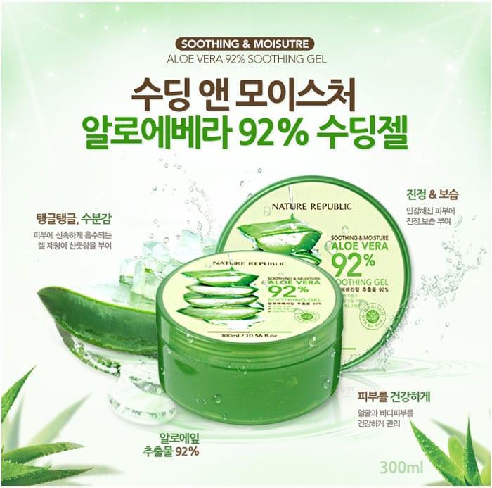 Gel lô hội dưỡng đa năng Nature Republic Soothing & Moisture Aloe Vera 92% Soothing Gel