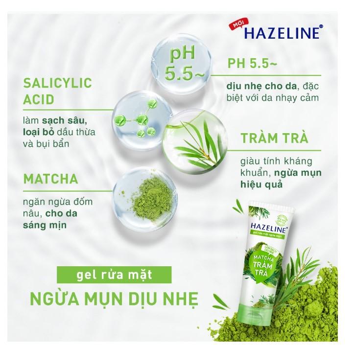 Gel rửa mặt ngừa mụn Hazeline matcha tràm trà