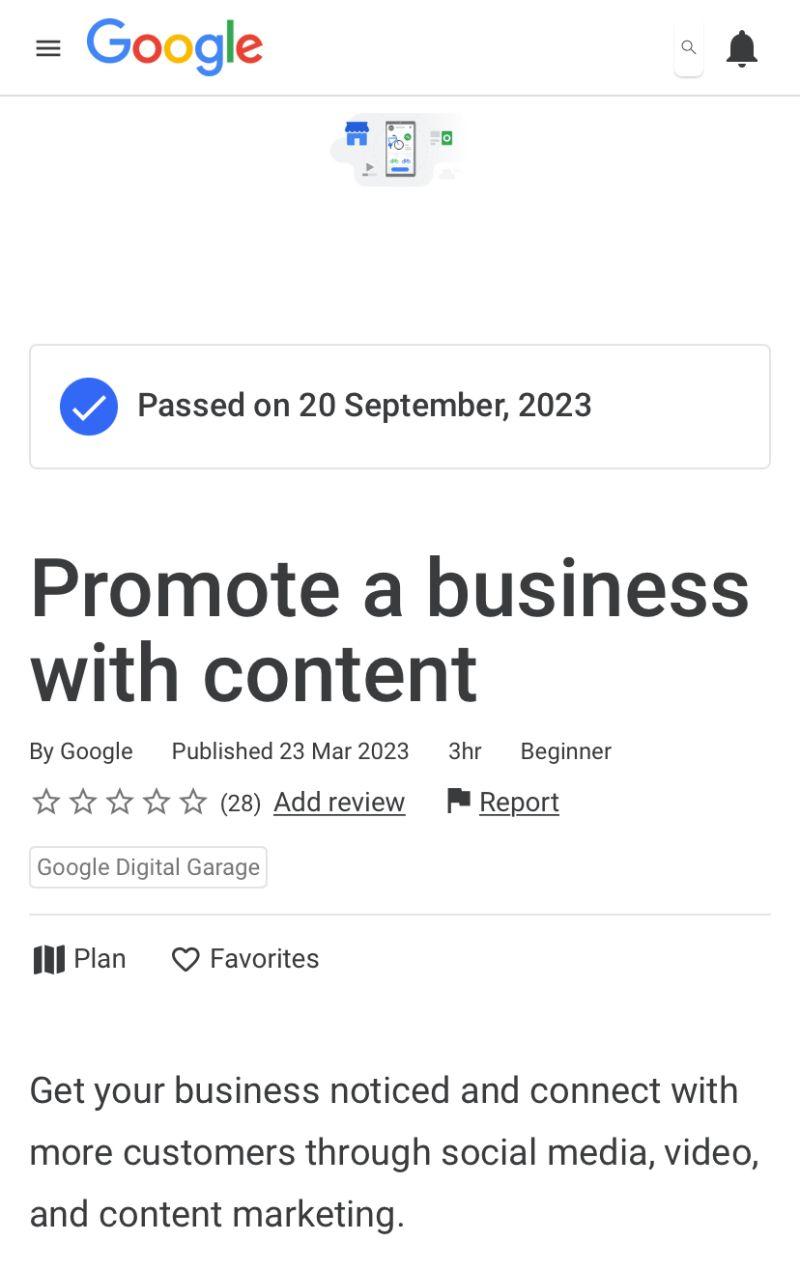 Google Digital Garage: Promote a business with content