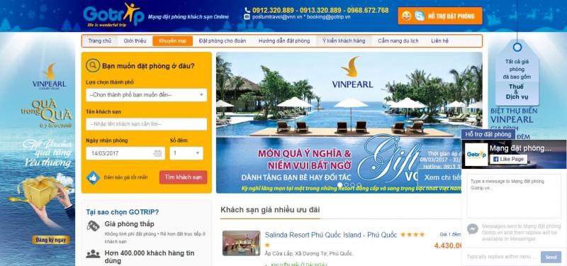 Giao diện website của Gotrip