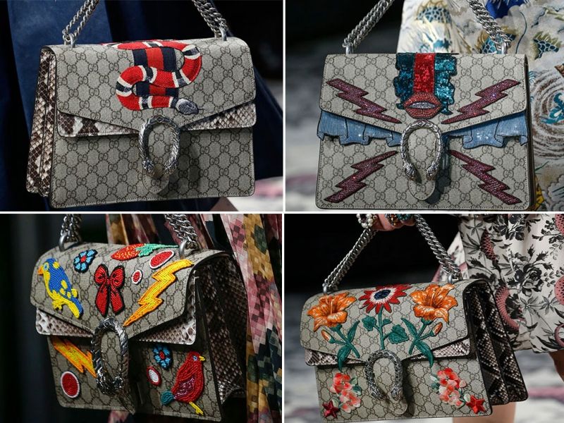 Các họa tiết độc đáo khác biệt, được thêu ren, đan lát, in sơn,...của bộ sưu tập túi xách của Gucci.
