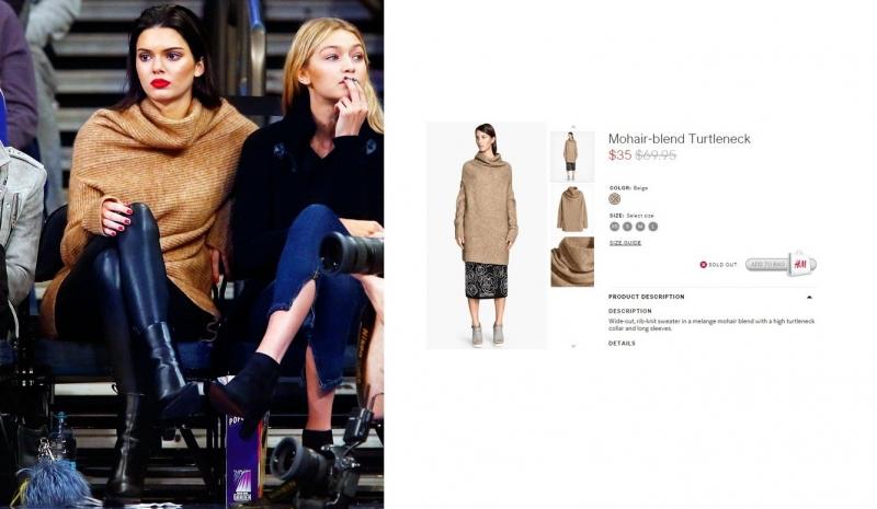 Chiếc áo len oversized rất trendy mà Kendal Jenner mặc đến từ nhãn hàng bình dân H&M. Chiếc áo len oversized màu beige rất sang trọng này có giá gốc 69,95$ (~ 1,5 triệu VNĐ) và từng được giảm giá xuống một nửa.