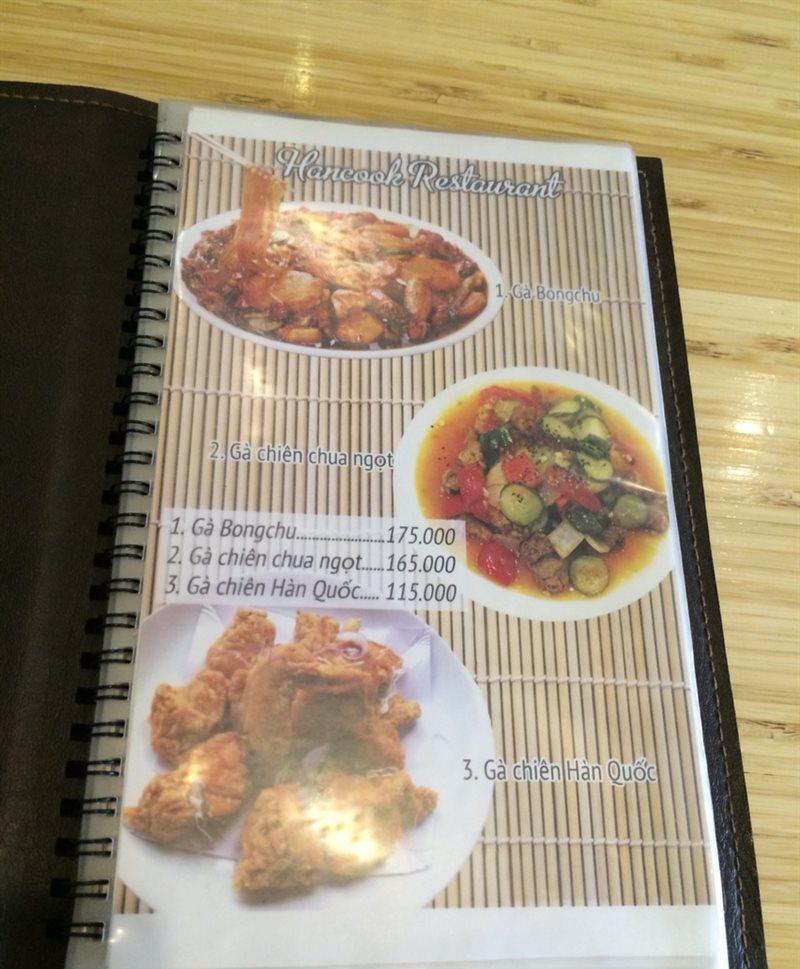 Menu của quán