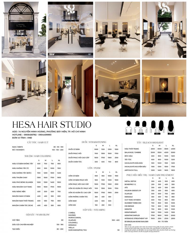 Bảng giá dịch vụ tại HESA HAIR STUDIO
